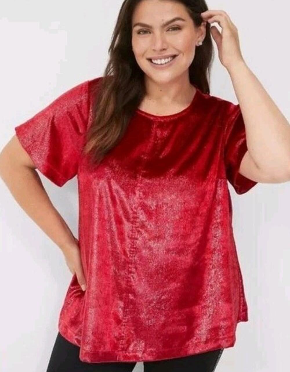 NWOT Lane Bryant Red Velvet Shimmer Short Sleeve Swing Top